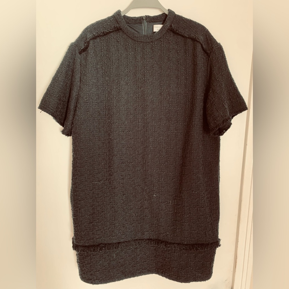 Proenza Schouler White Label Black Nubby Short-Sleeve  Sack Dress, Size 10